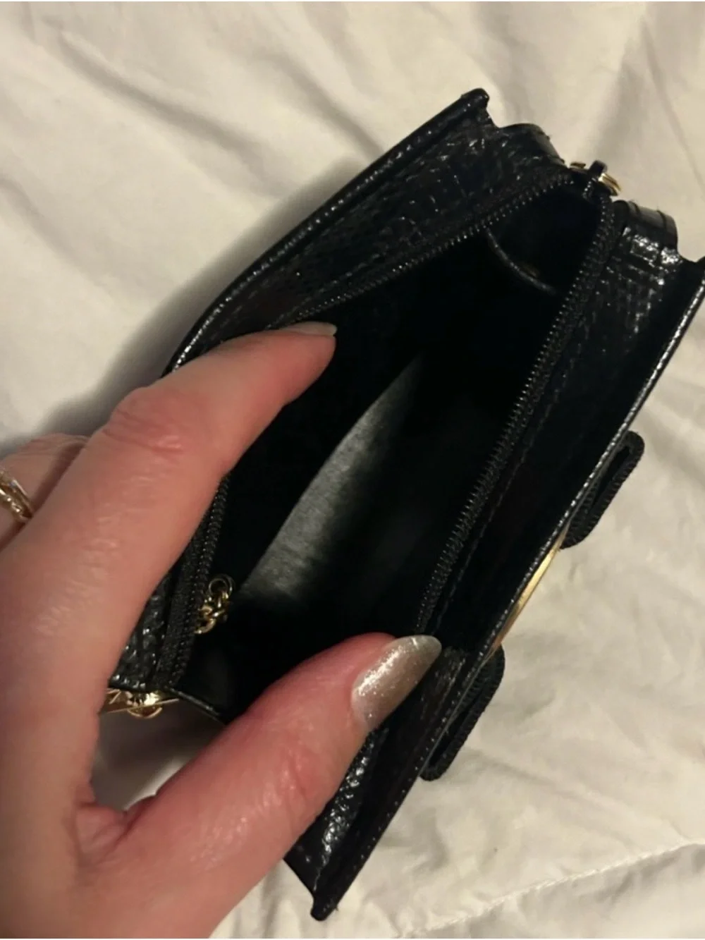 Salvatore Ferragamo Black Textured Leather Card Holder with Gold Vara Plaque